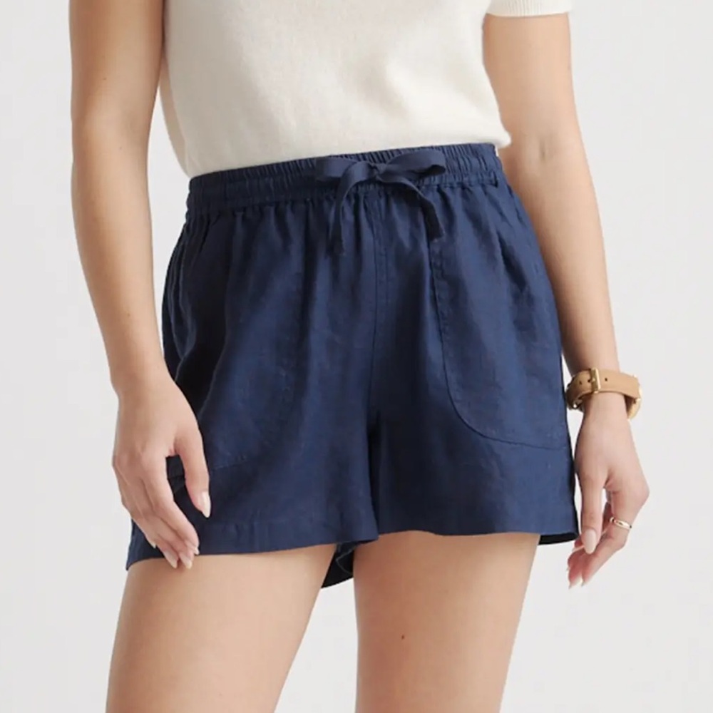 Quince 100% European Linen Shorts - Navy Blue
